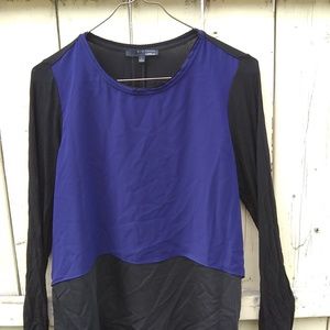 Elie Tahari Blue and Black Tee (Large)
